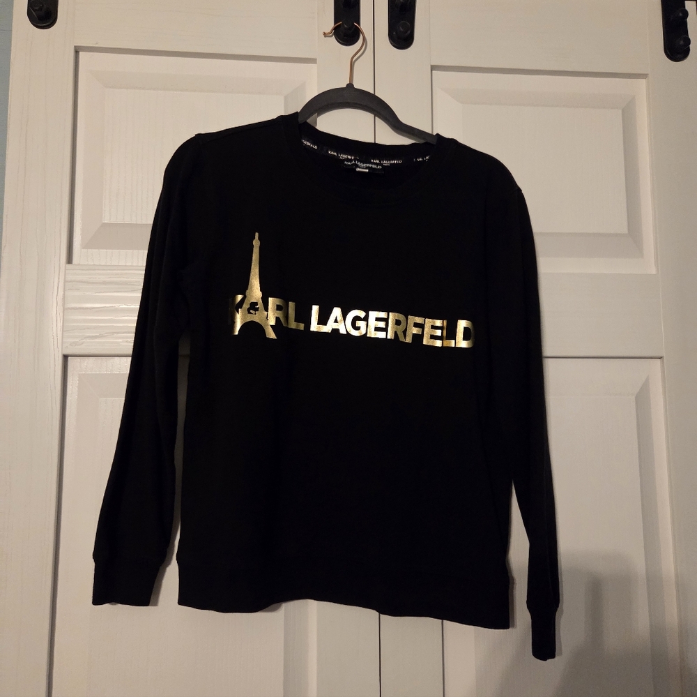 Karl Lagerfeld Black Sweatshirt with Metallic Gold Eiffel Logo